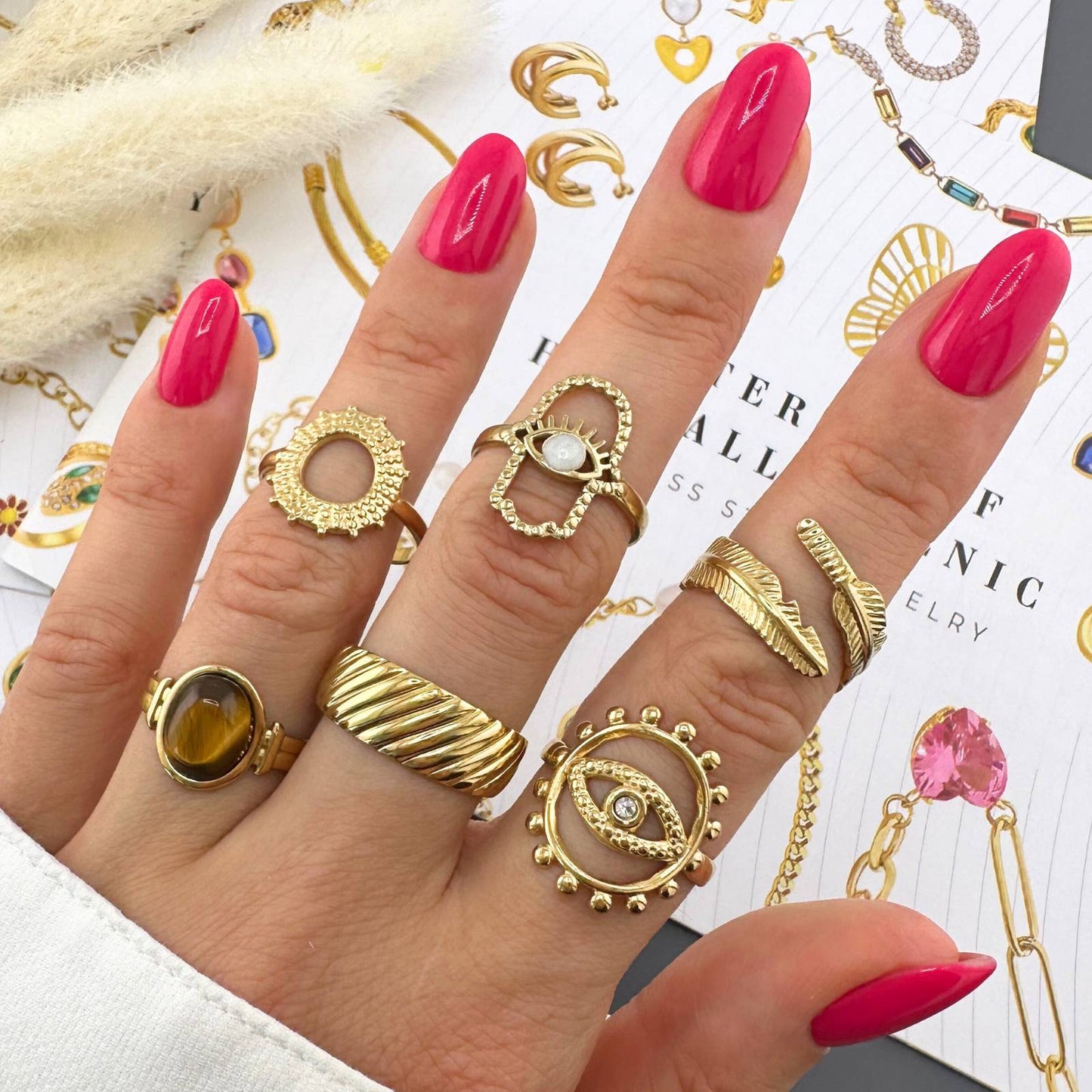 18K gold plated Stainless steel Leaf finger ring