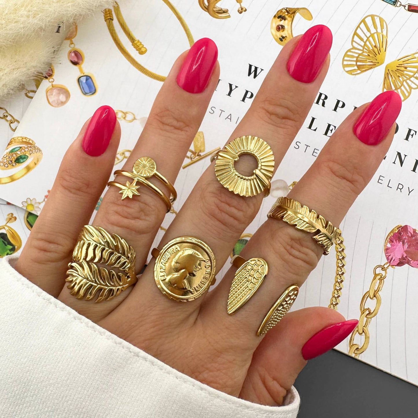 18K gold plated Stainless steel Leaf finger ring