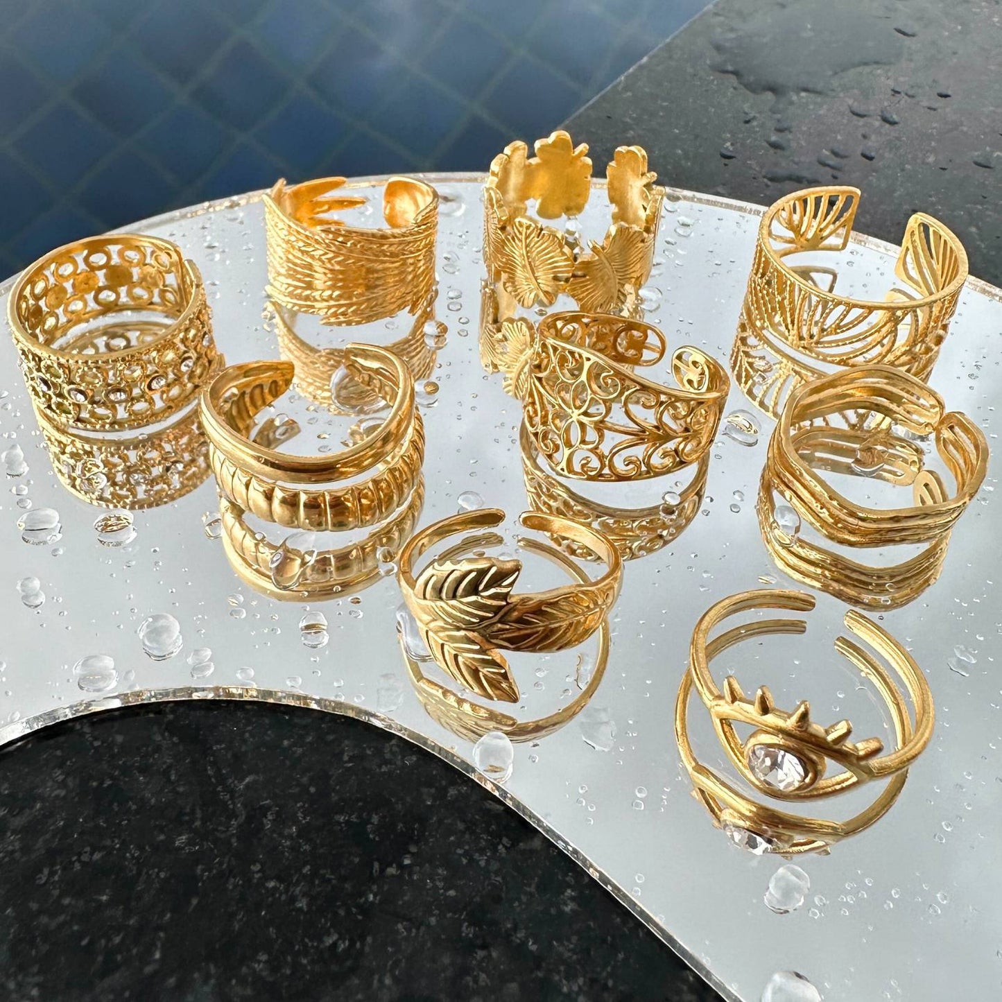 18K gold plated Stainless steel Evil Eyes finger ring