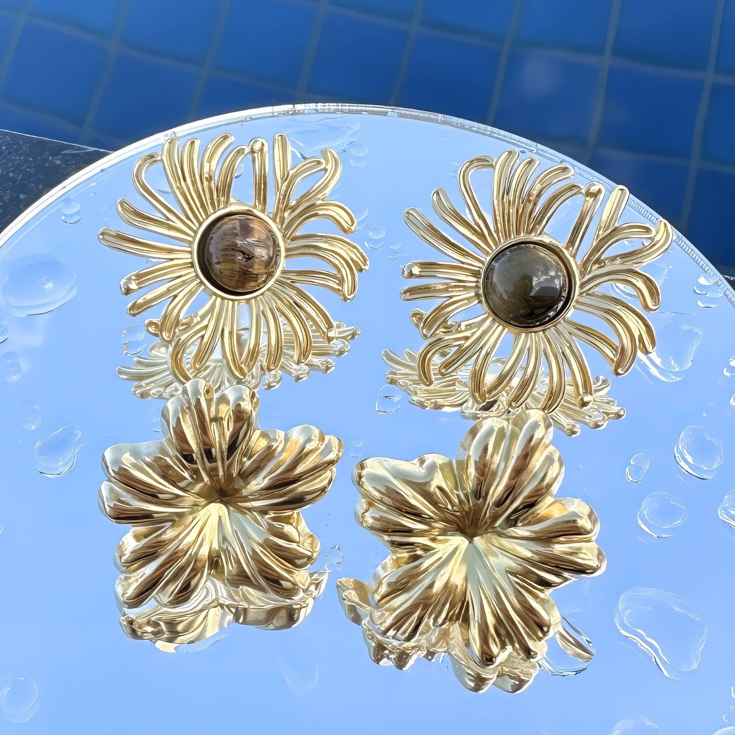 18K gold plated Stainless steel Flowers earrings