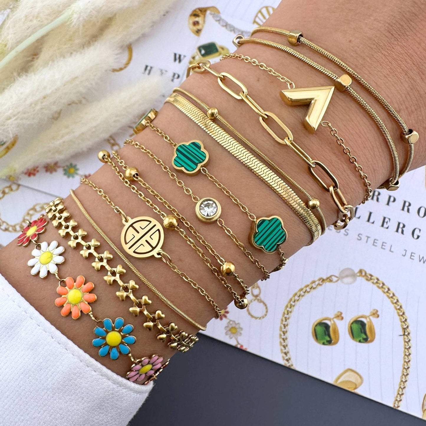 18K gold plated Stainless steel Flowers bracelet