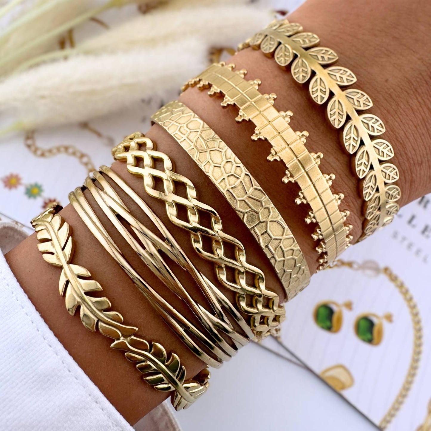 18K gold plated Stainless steel Leafs bracelet