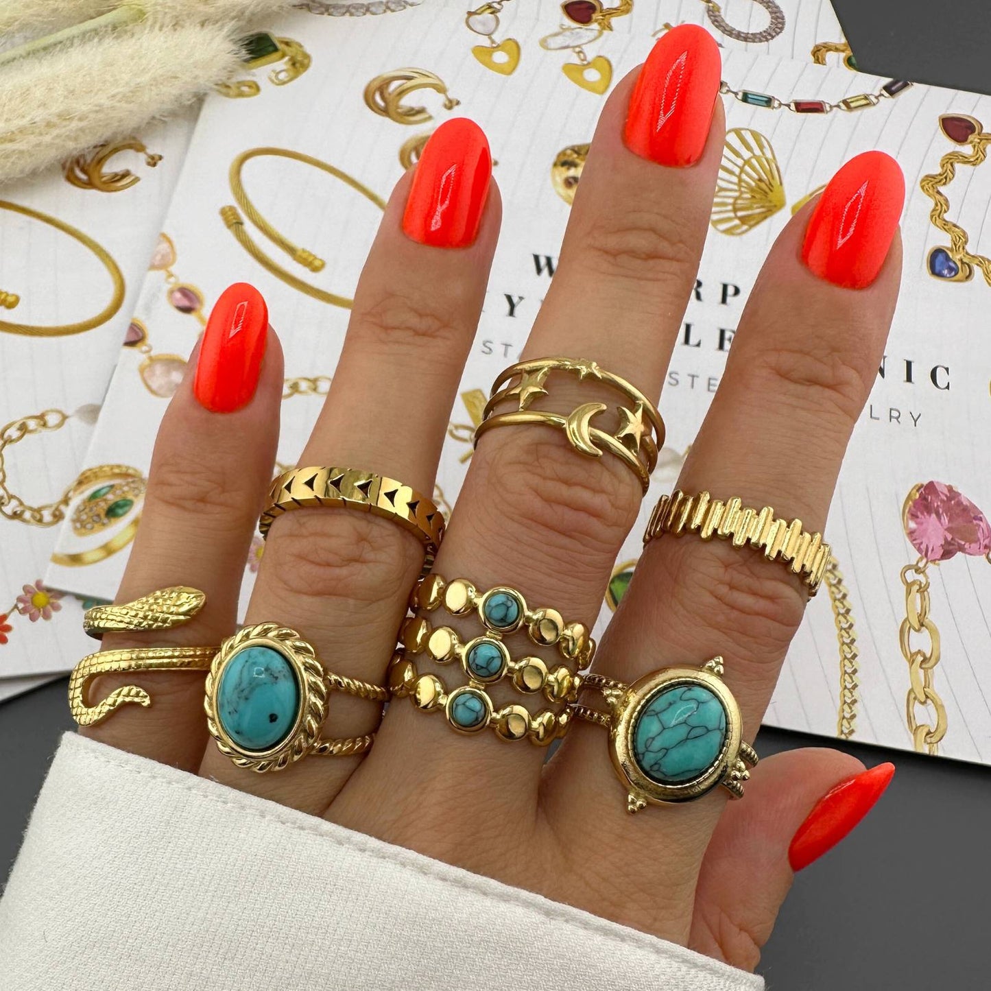 18K gold plated Stainless steel Crescent and Star finger ring