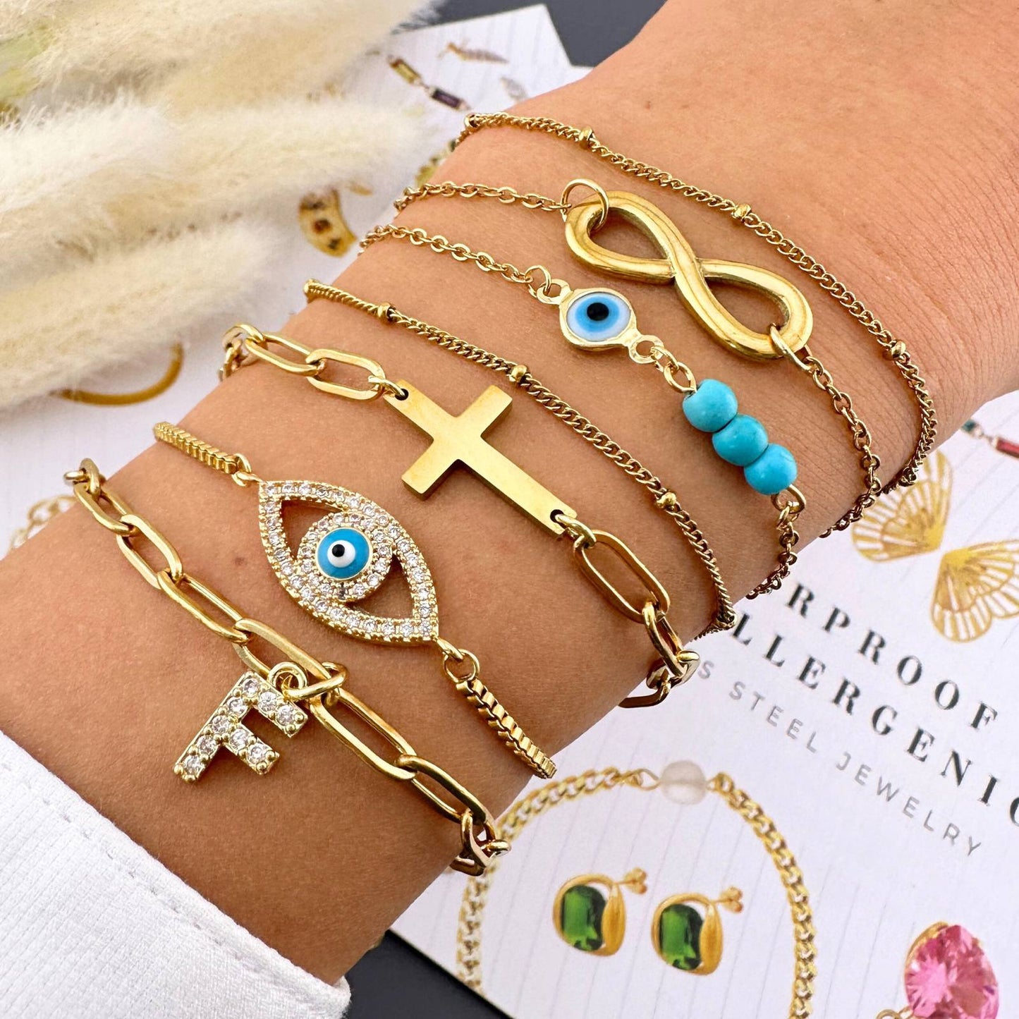 18K gold plated Stainless steel Crosses bracelet