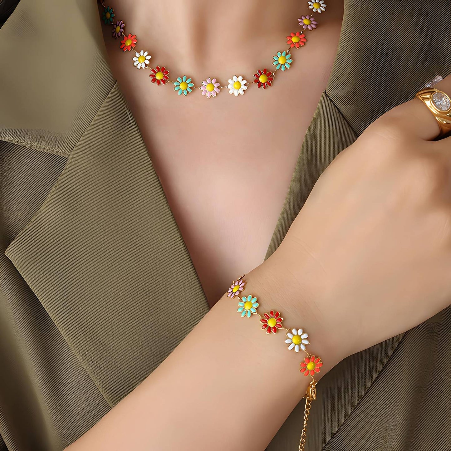 18K gold plated Stainless steel Flowers bracelet