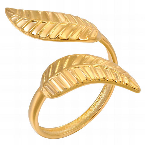 18K gold plated Stainless steel Leafs finger ring