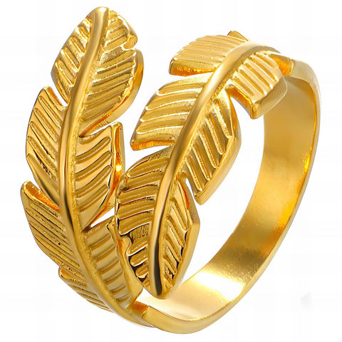 18K gold plated Stainless steel Leafs finger ring