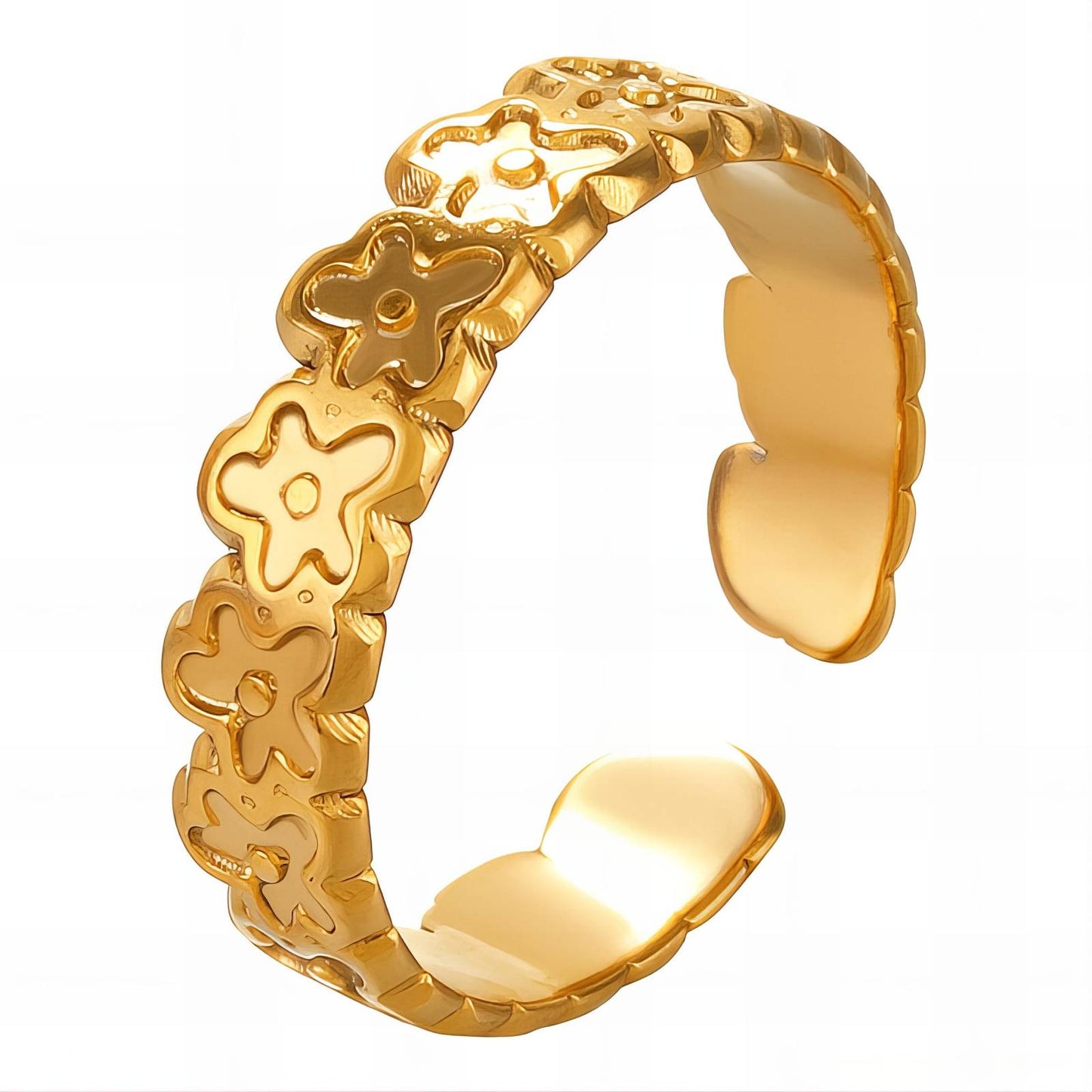 18K gold plated Stainless steel Flowers finger ring