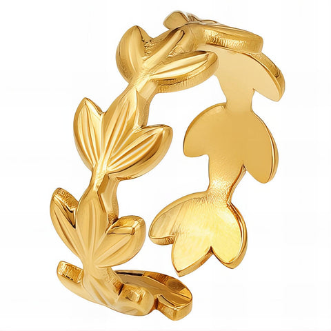 18K gold plated Stainless steel Leafs finger ring