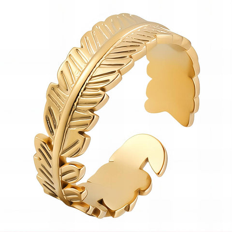 18K gold plated Stainless steel Leaf finger ring