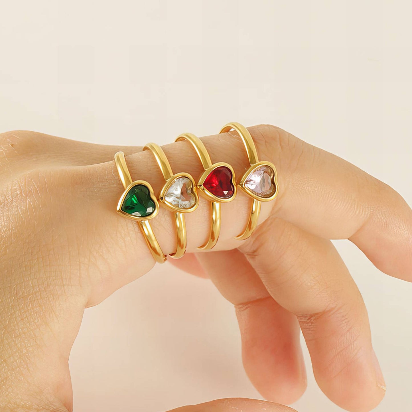 18K gold plated Stainless steel Heart finger ring