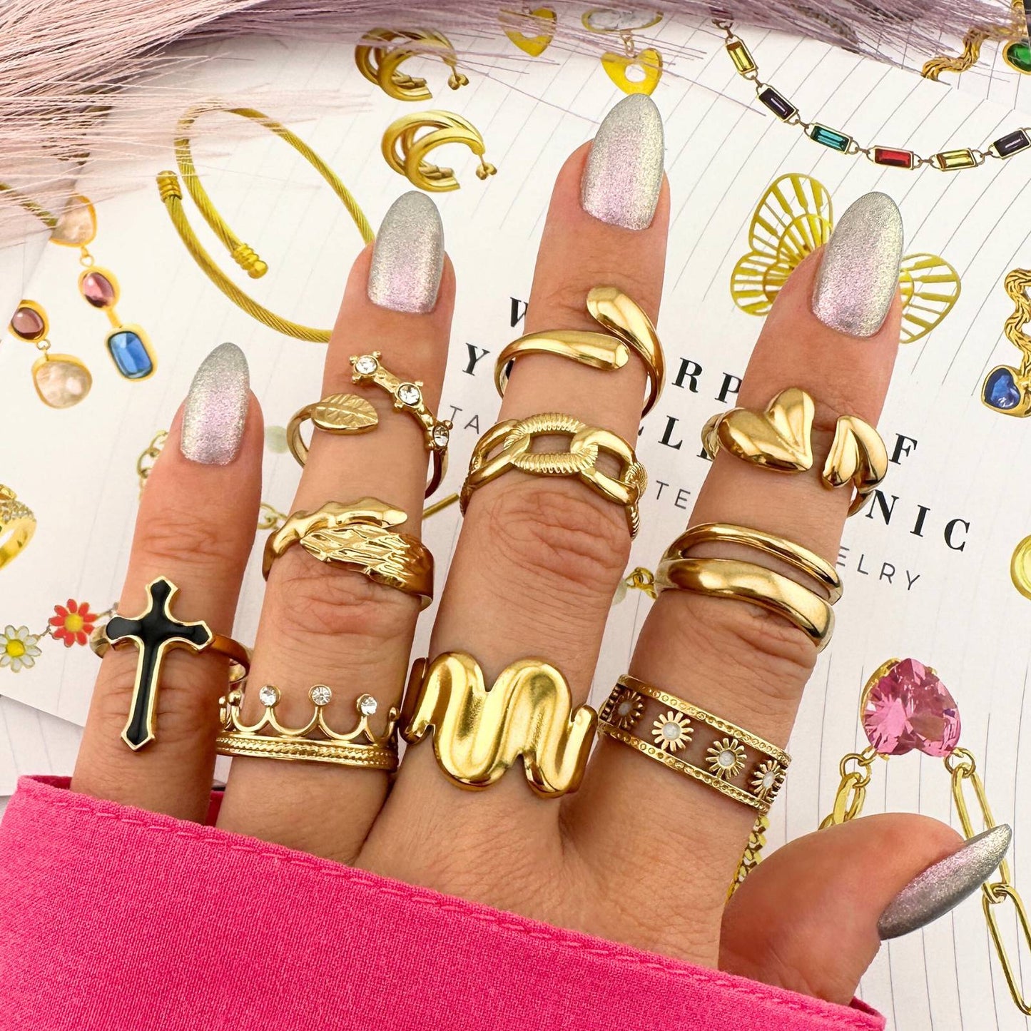 18K gold plated Stainless steel Crosses finger ring