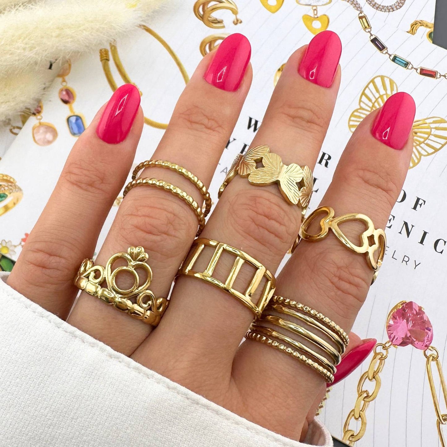 18K gold plated Stainless steel  Hearts finger ring