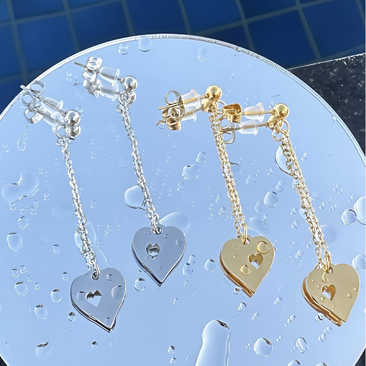 18K gold plated Stainless steel  Hearts earrings