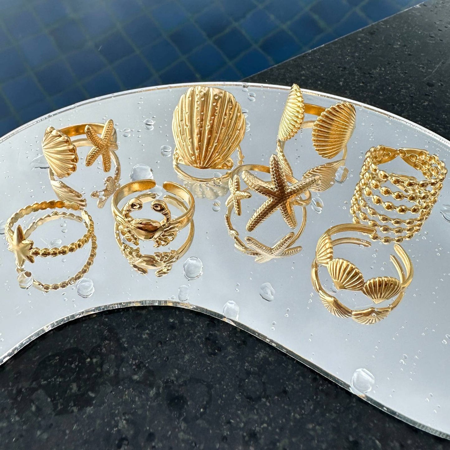 18K gold plated Stainless steel  Shells finger ring