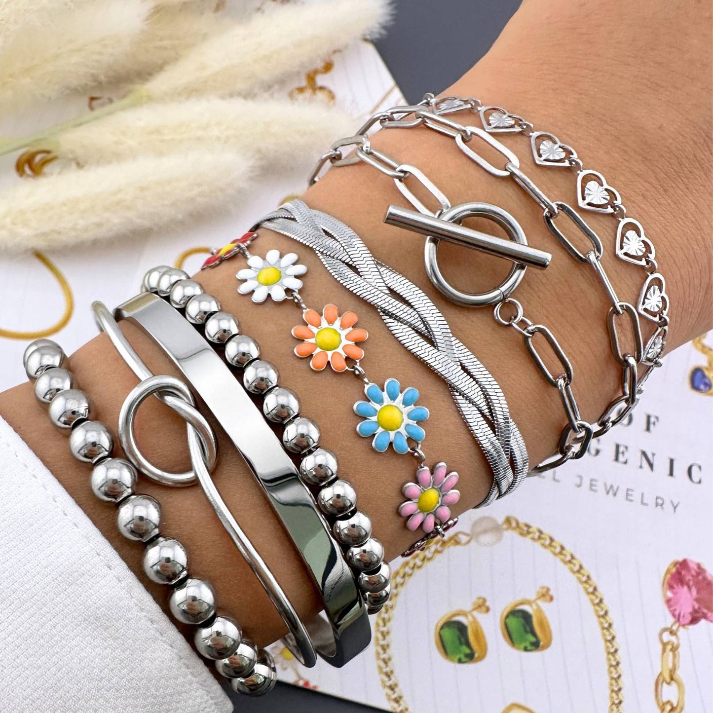Stainless steel  Hearts bracelet