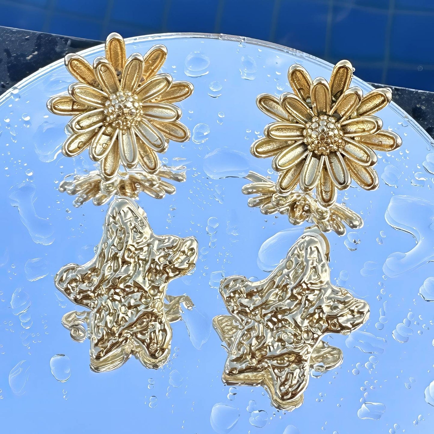 18K gold plated Stainless steel  Flowers earrings