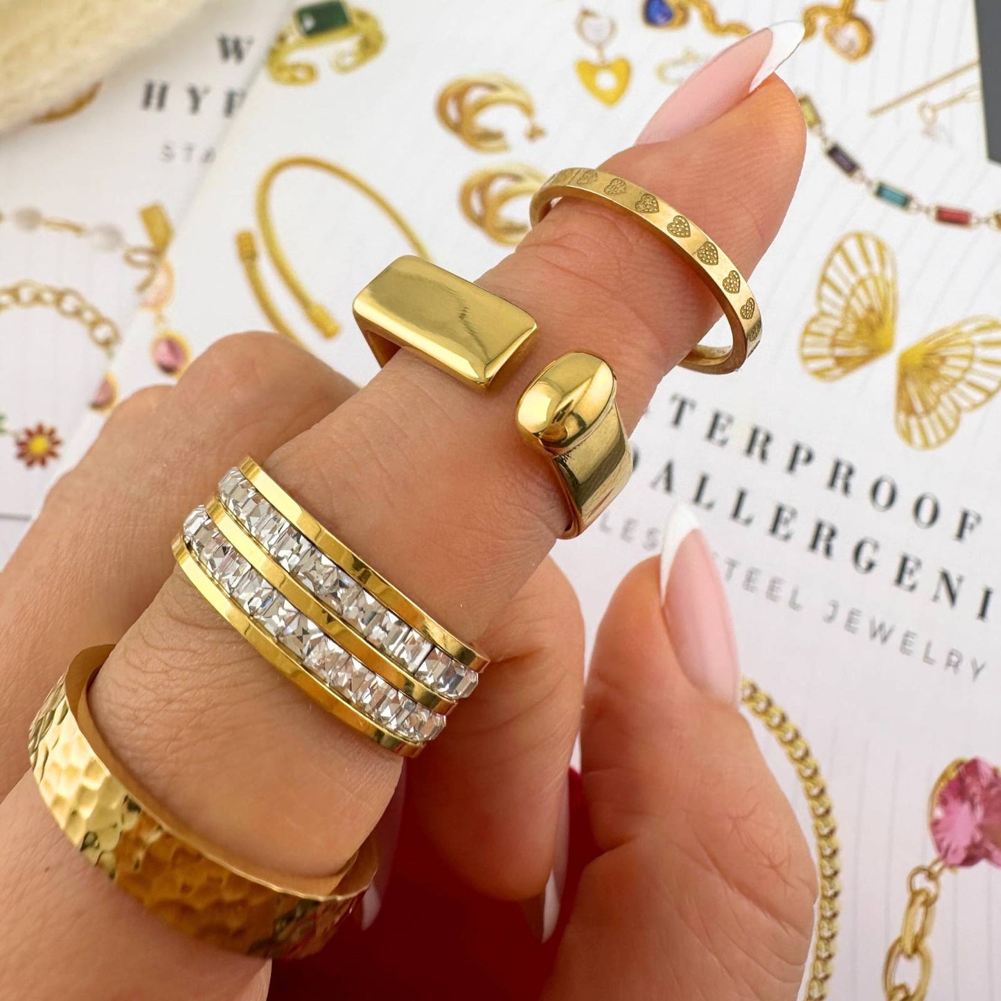 18K gold plated Stainless steel  Hearts finger ring