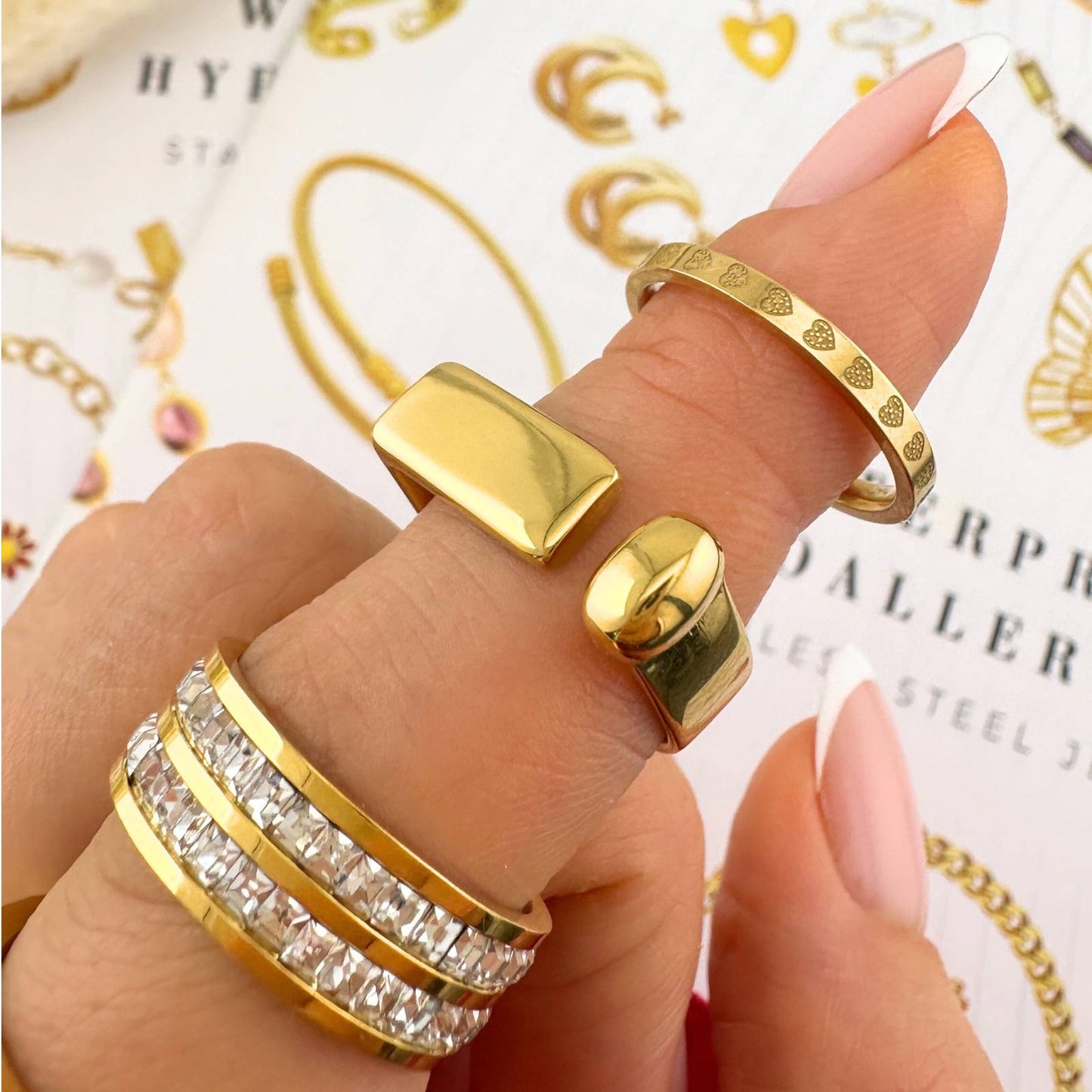 18K gold plated Stainless steel  Hearts finger ring