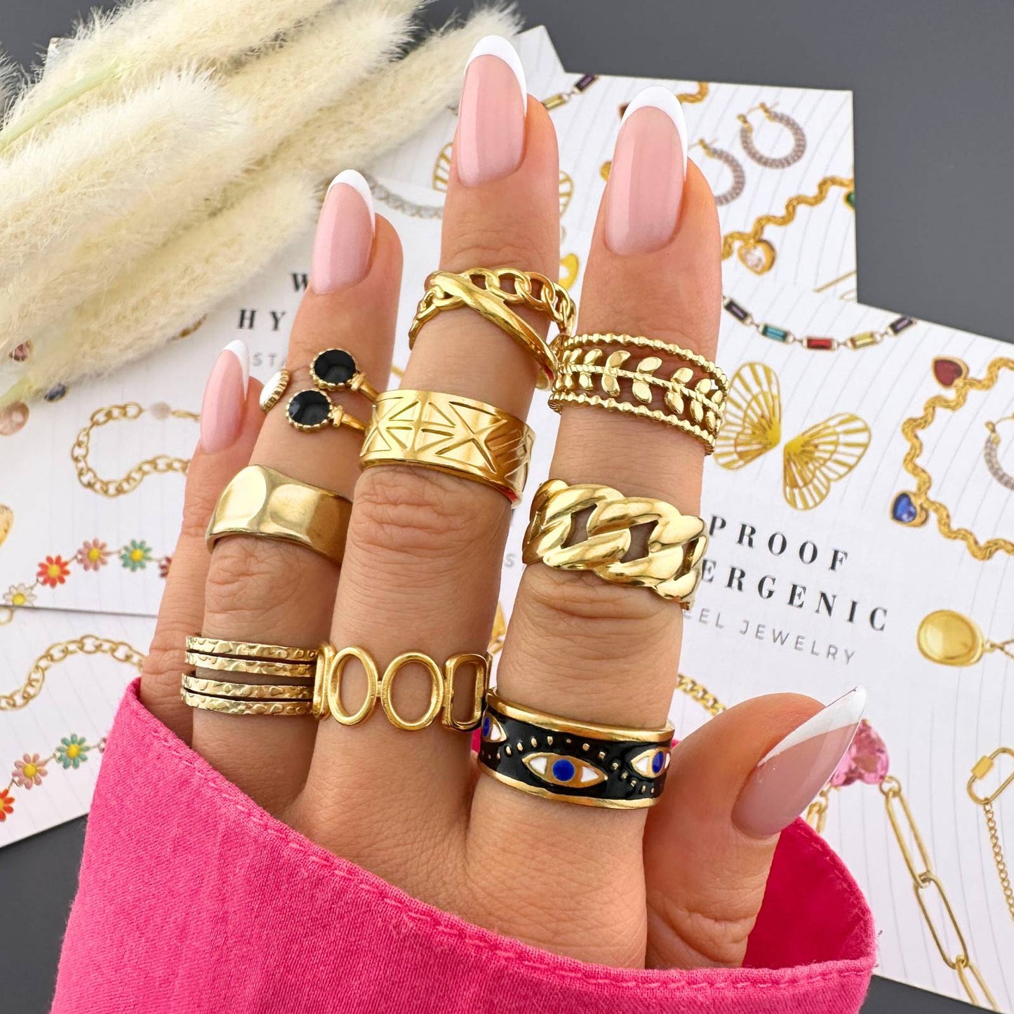 18K gold plated Stainless steel  Leafs finger ring