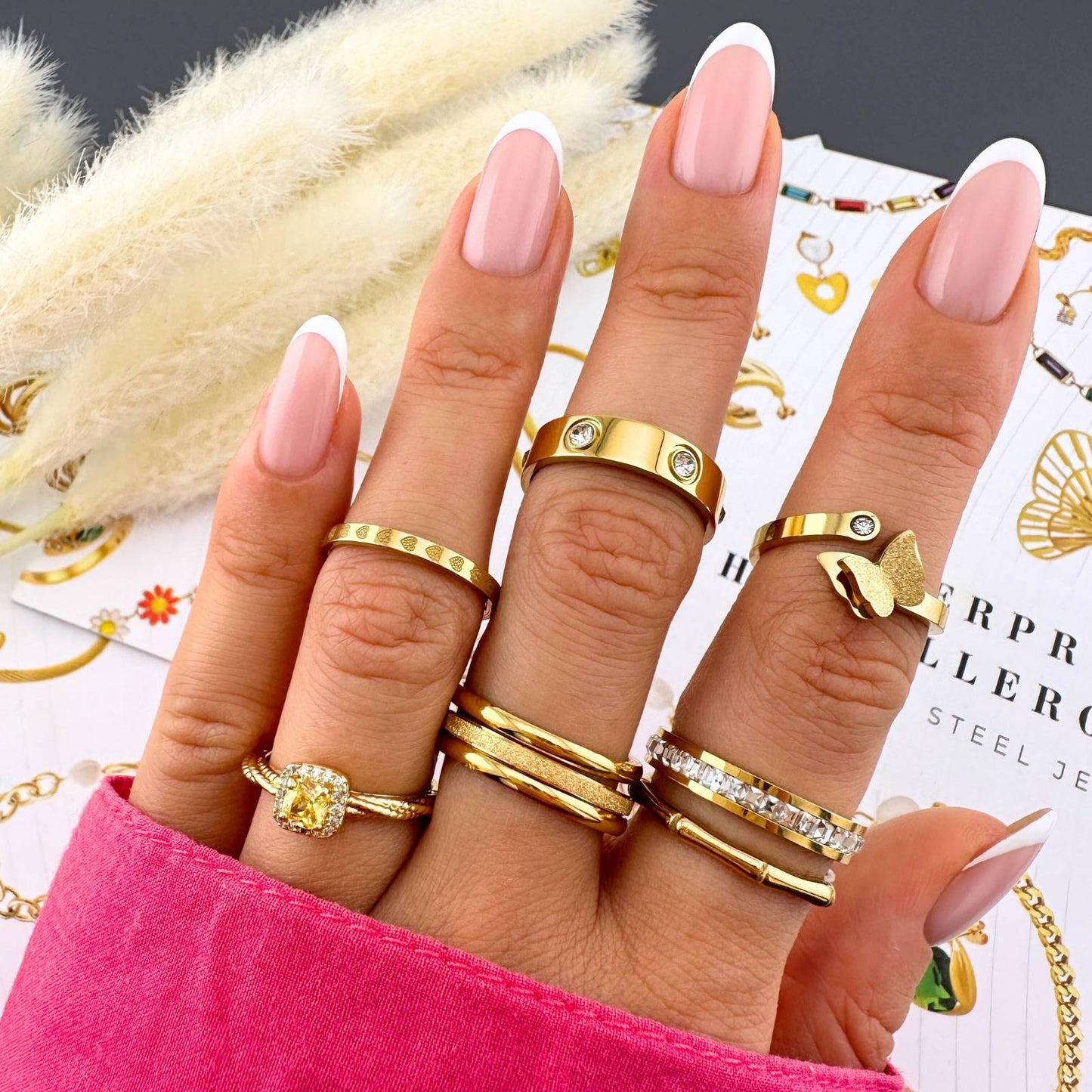 18K gold plated Stainless steel  Hearts finger ring