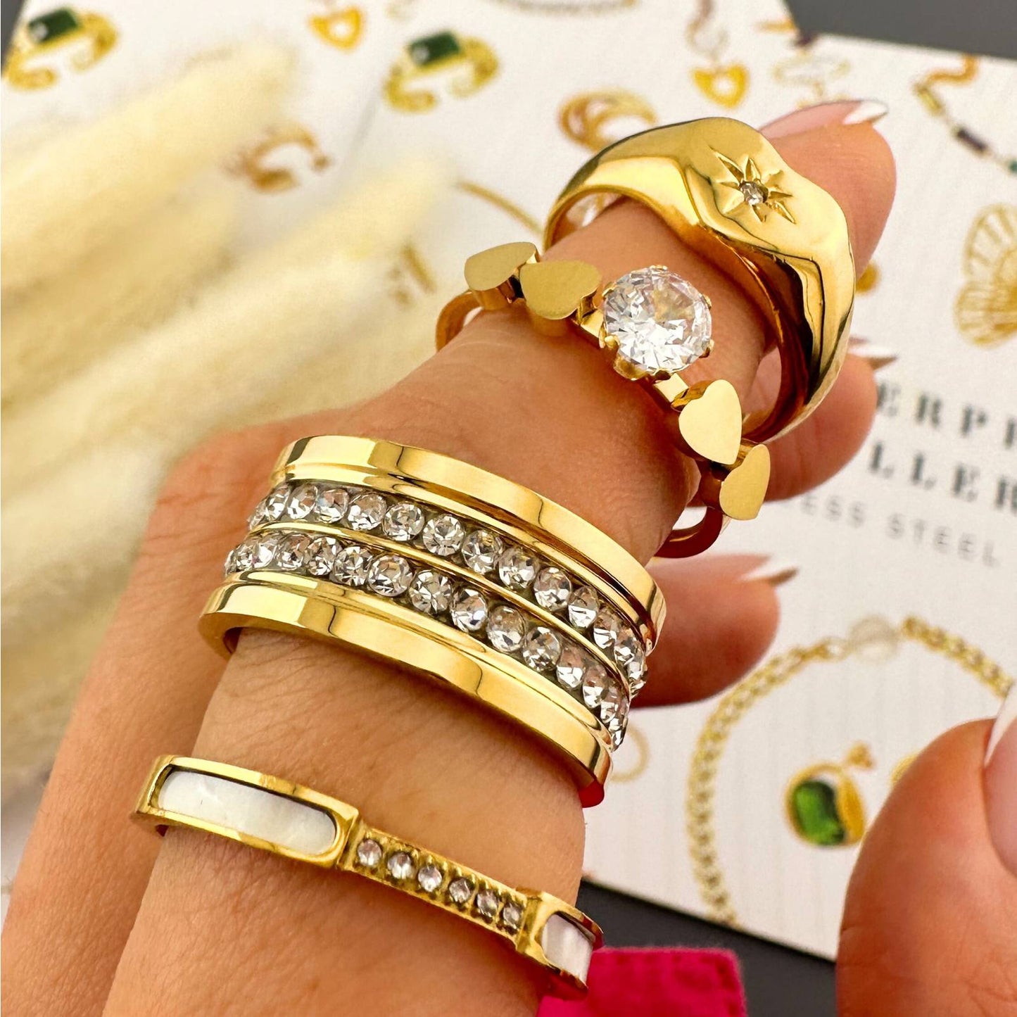 18K gold plated Stainless steel  Hearts finger ring