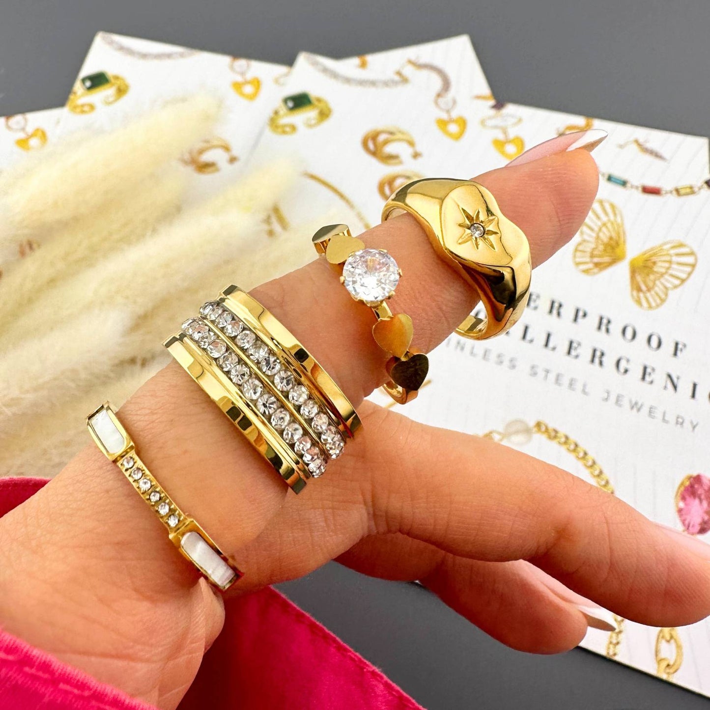 18K gold plated Stainless steel  Hearts finger ring