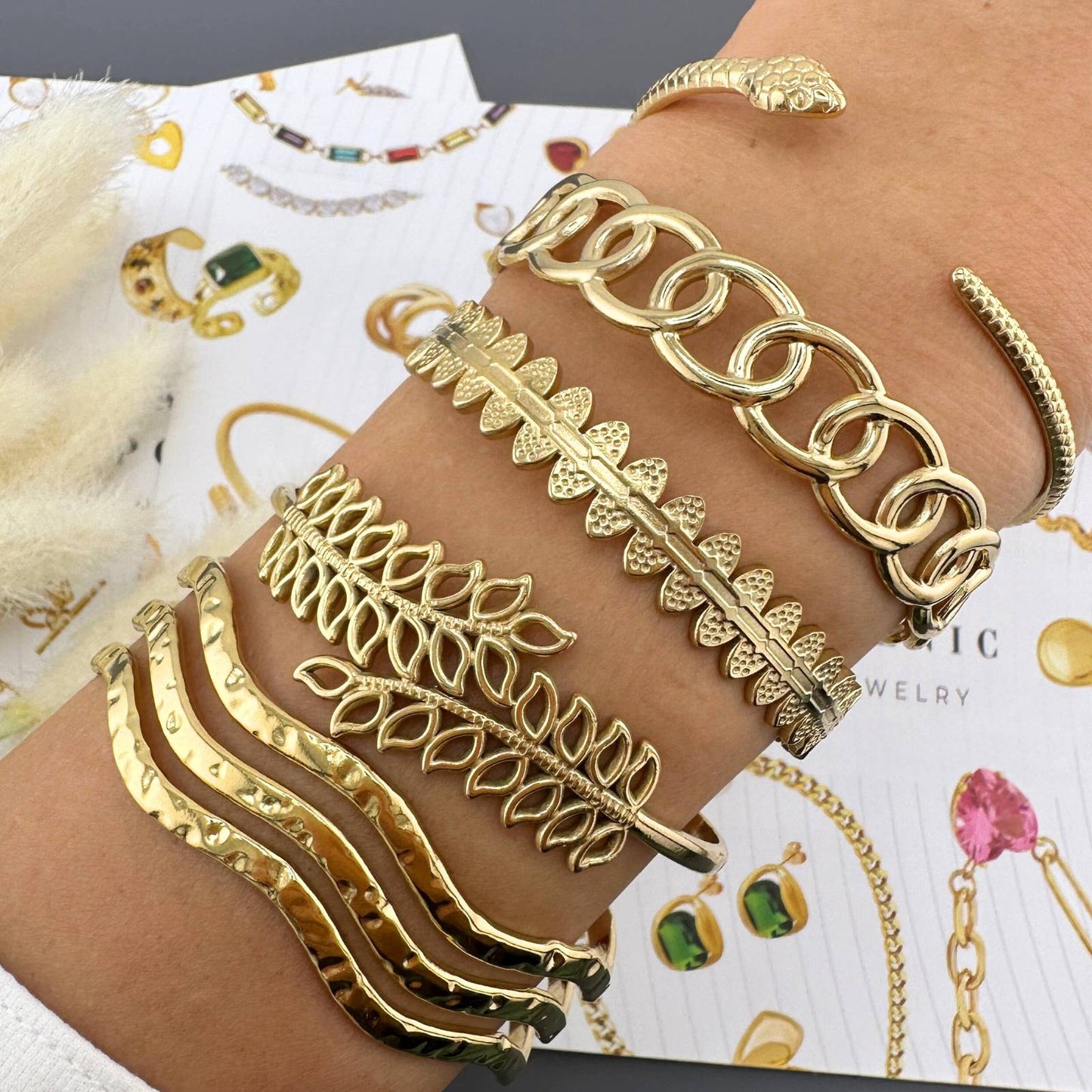 18K gold plated Stainless steel  Leafs bracelet