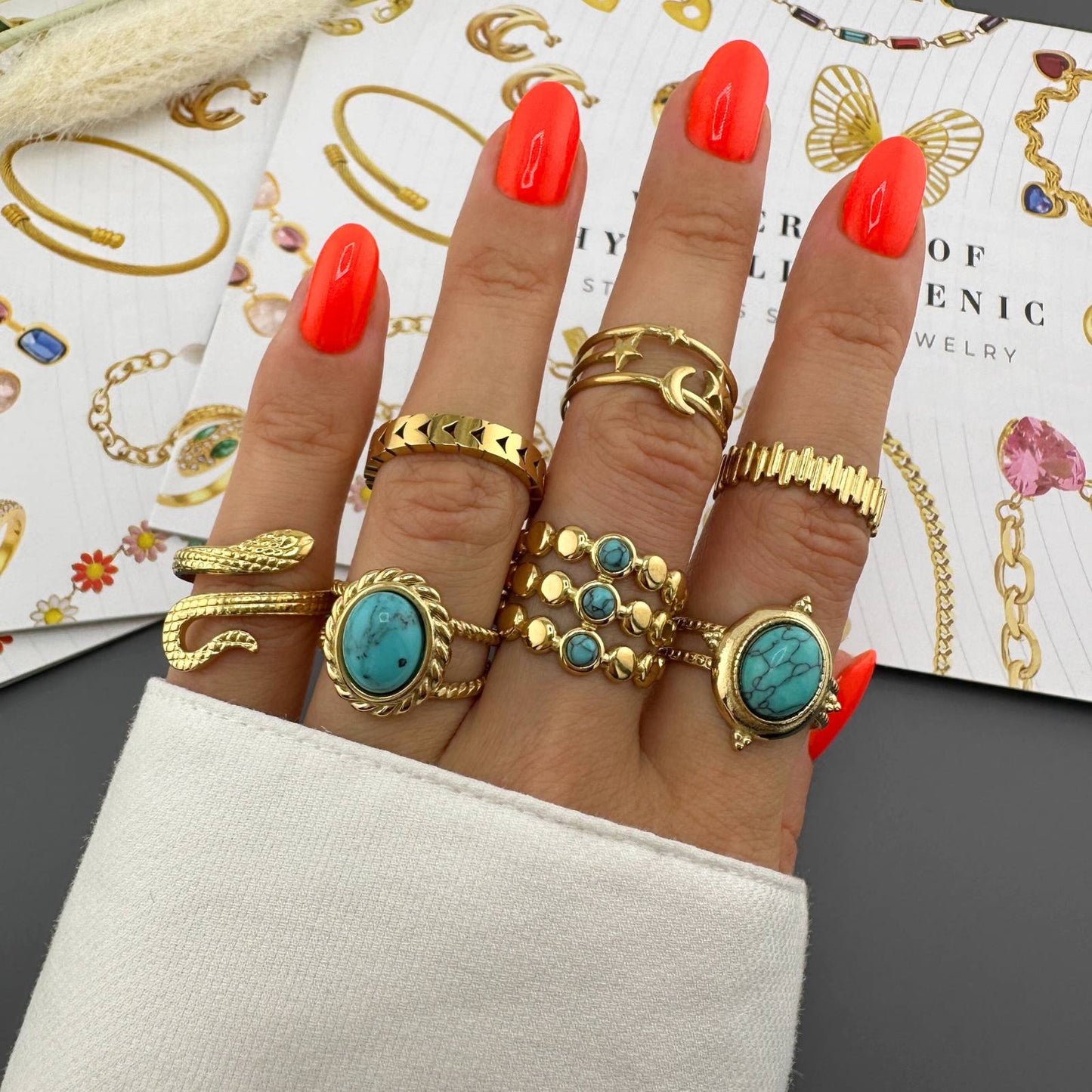 18K gold plated Stainless steel  Crescent and Star finger ring