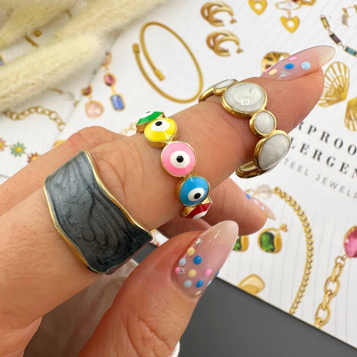 18K gold plated Stainless steel  Evil Eyes finger ring