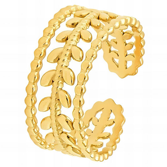 18K gold plated Stainless steel  Leafs finger ring