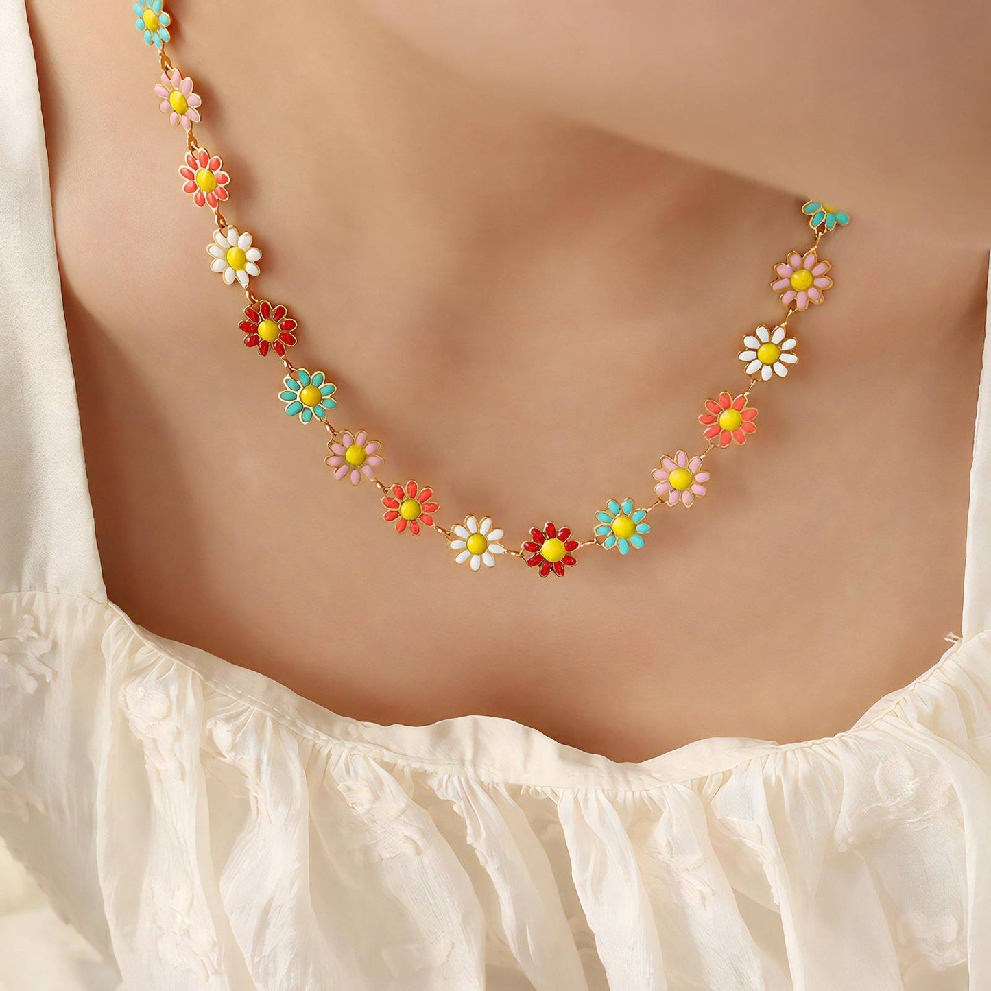 18K gold plated Stainless steel  Flowers necklace