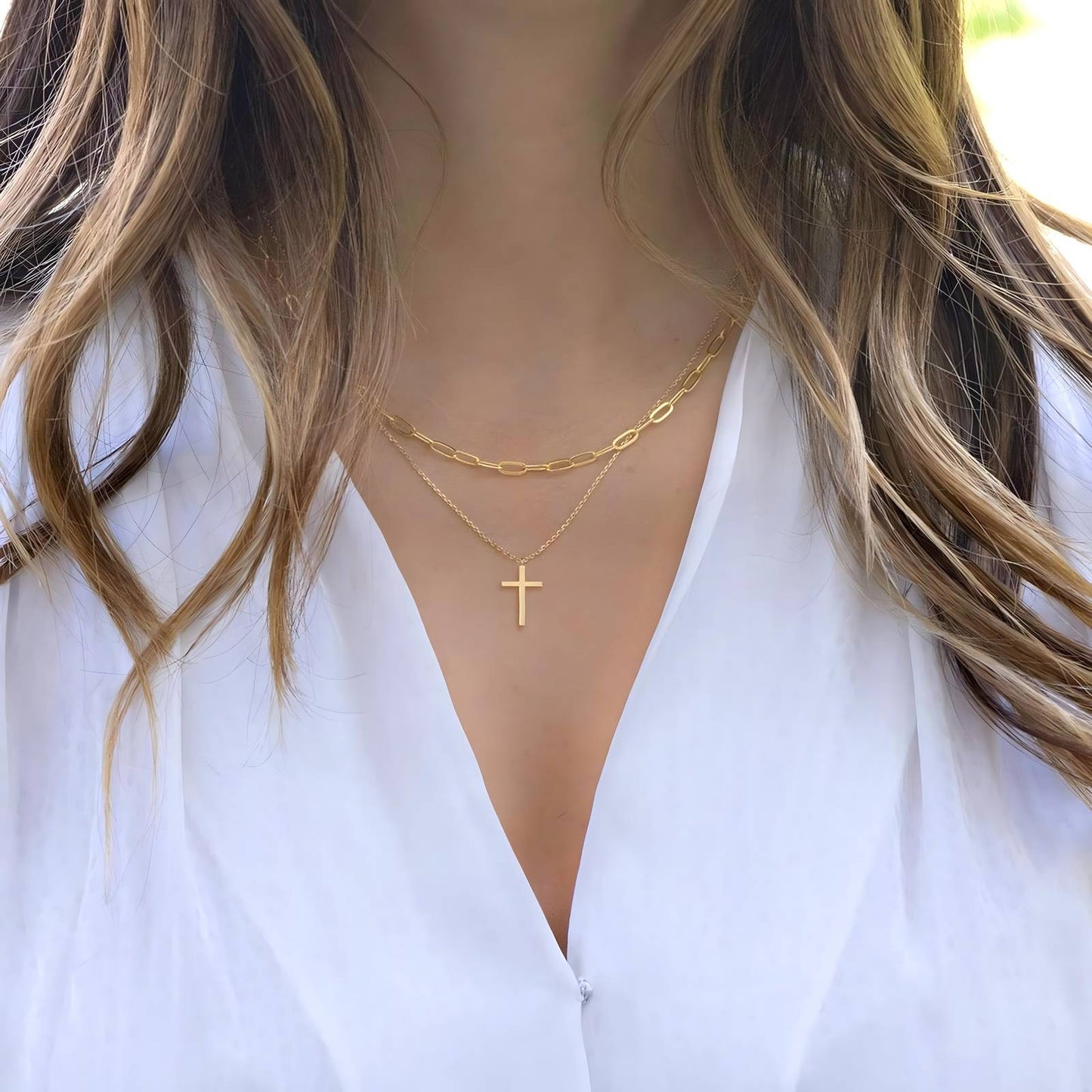 18K gold plated Stainless steel  Crosses necklace