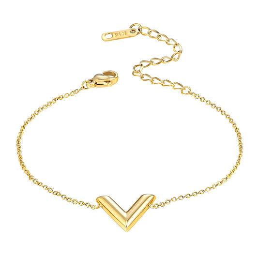 18K gold plated Stainless steel  Letter V bracelet