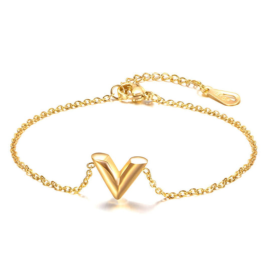 18K gold plated Stainless steel  Letter V bracelet