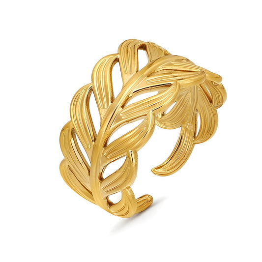 18K gold plated Stainless steel  Leafs finger ring