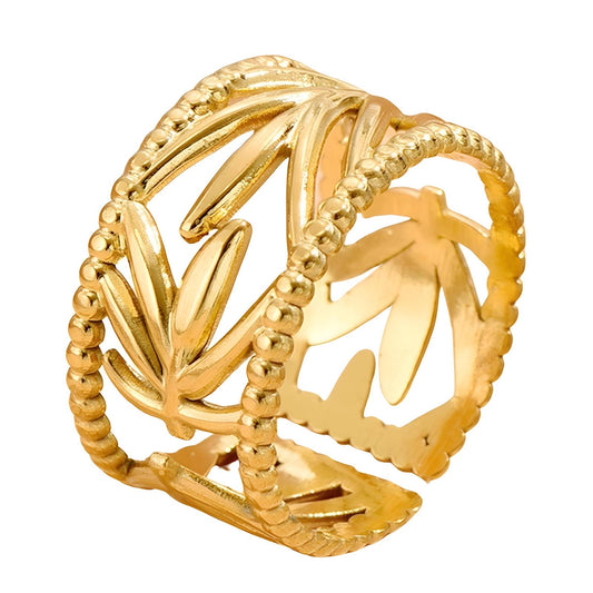 18K gold plated Stainless steel  Leafs finger ring