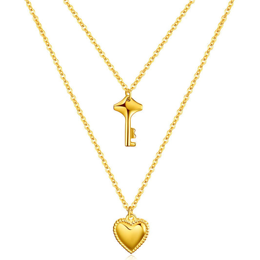 18K gold plated Stainless steel  Heart and Key necklace