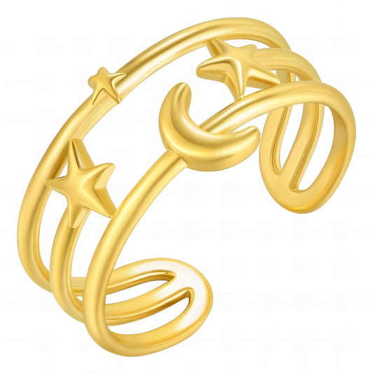 18K gold plated Stainless steel  Crescent and Star finger ring