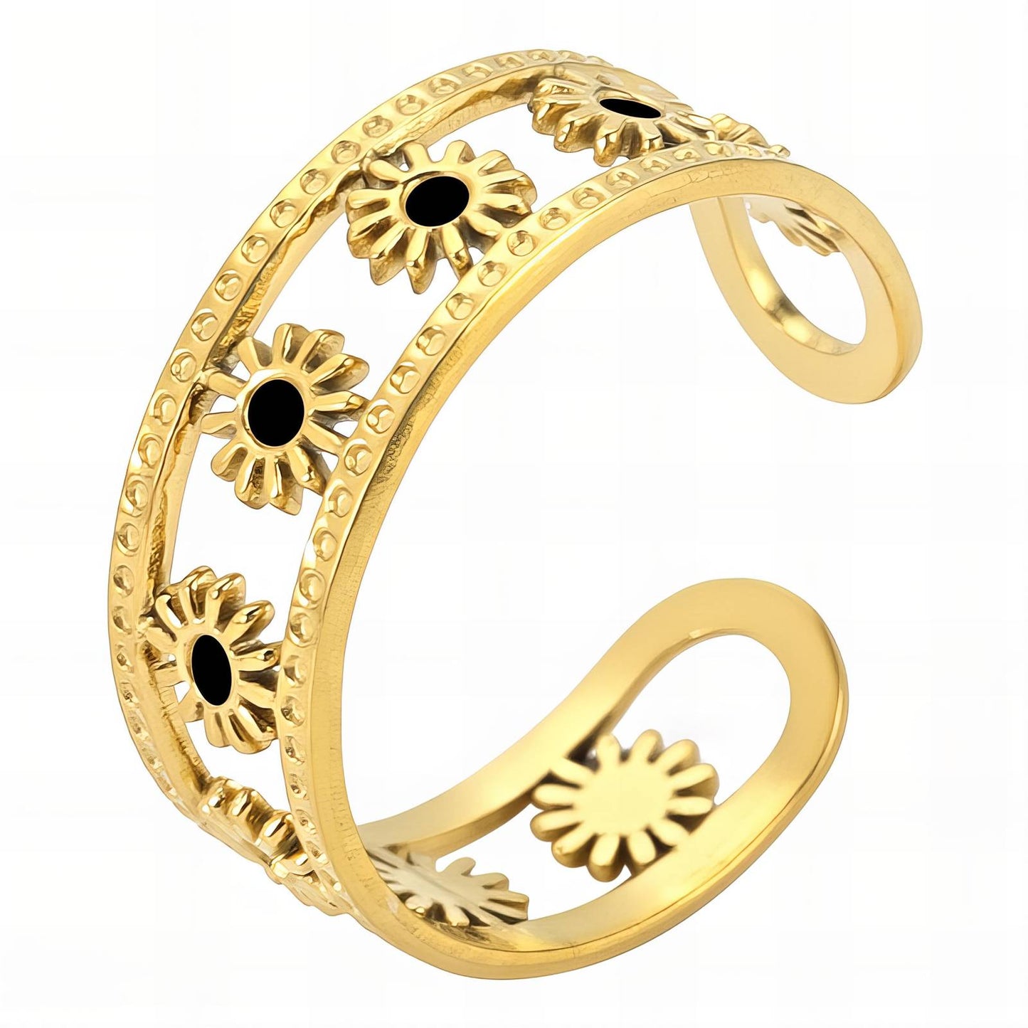 18K gold plated Stainless steel  Flowers finger ring