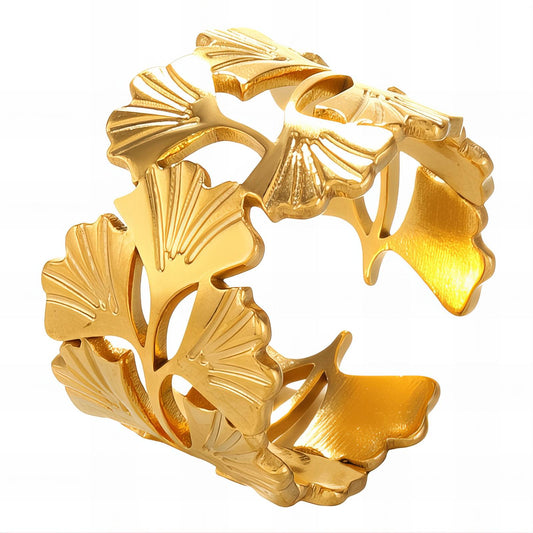 18K gold plated Stainless steel  Ginkgo leaves finger ring