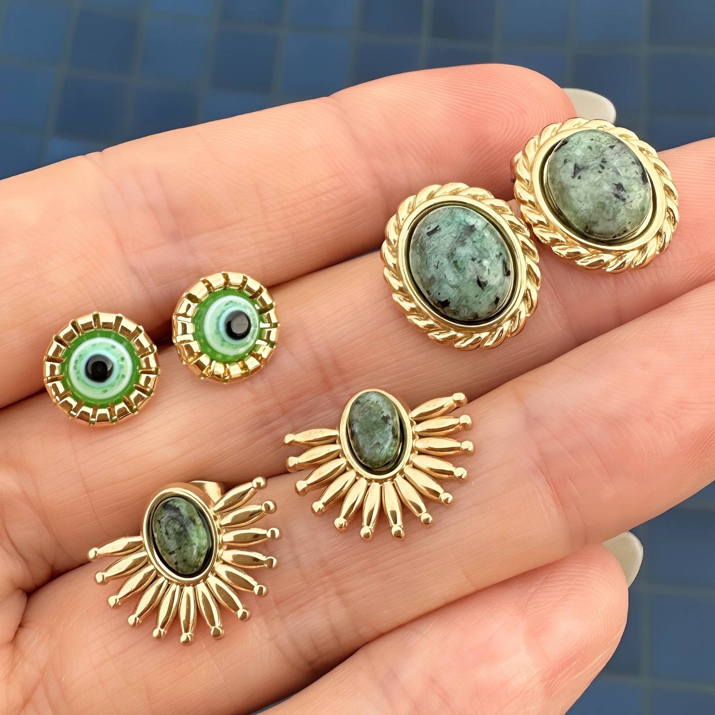 18K gold plated Stainless steel  Evil Eye earrings