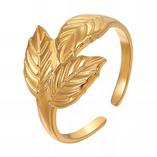18K gold plated Stainless steel  Leaf finger ring