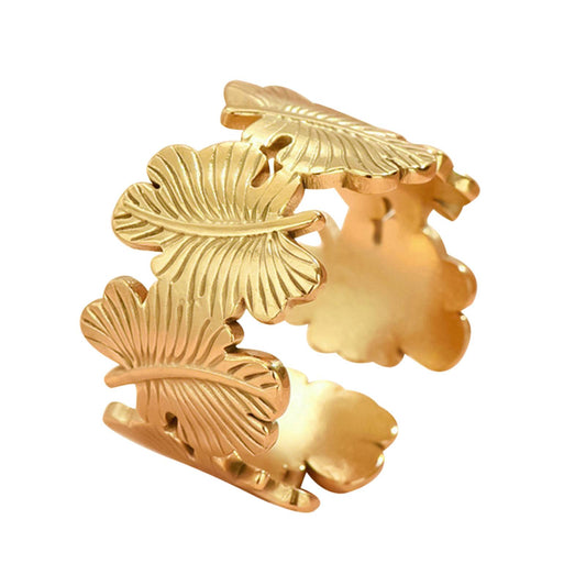 18K gold plated Stainless steel  Leaves finger ring
